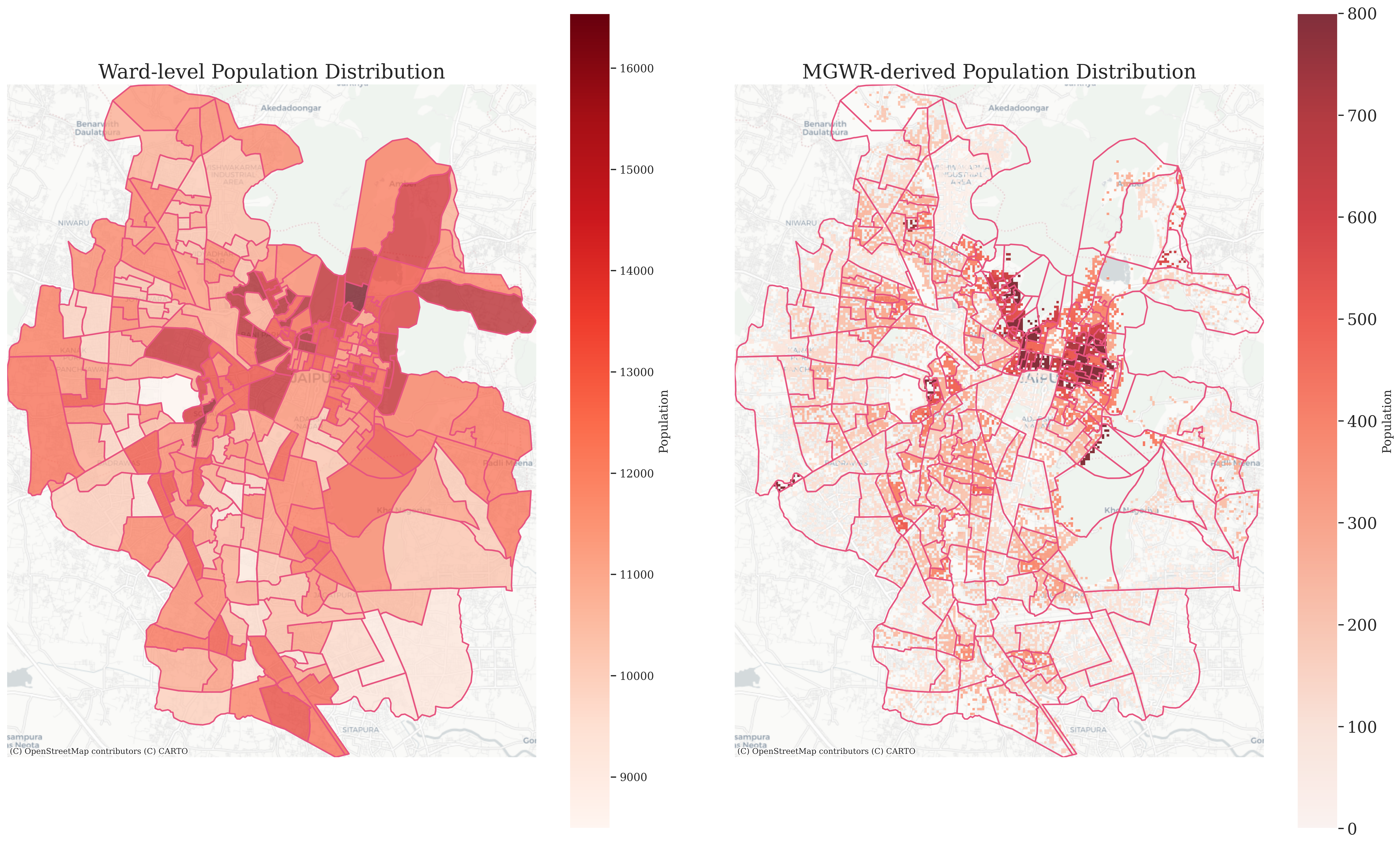 Ward-level Population Distribution vs MGWR-derived Population Distribution