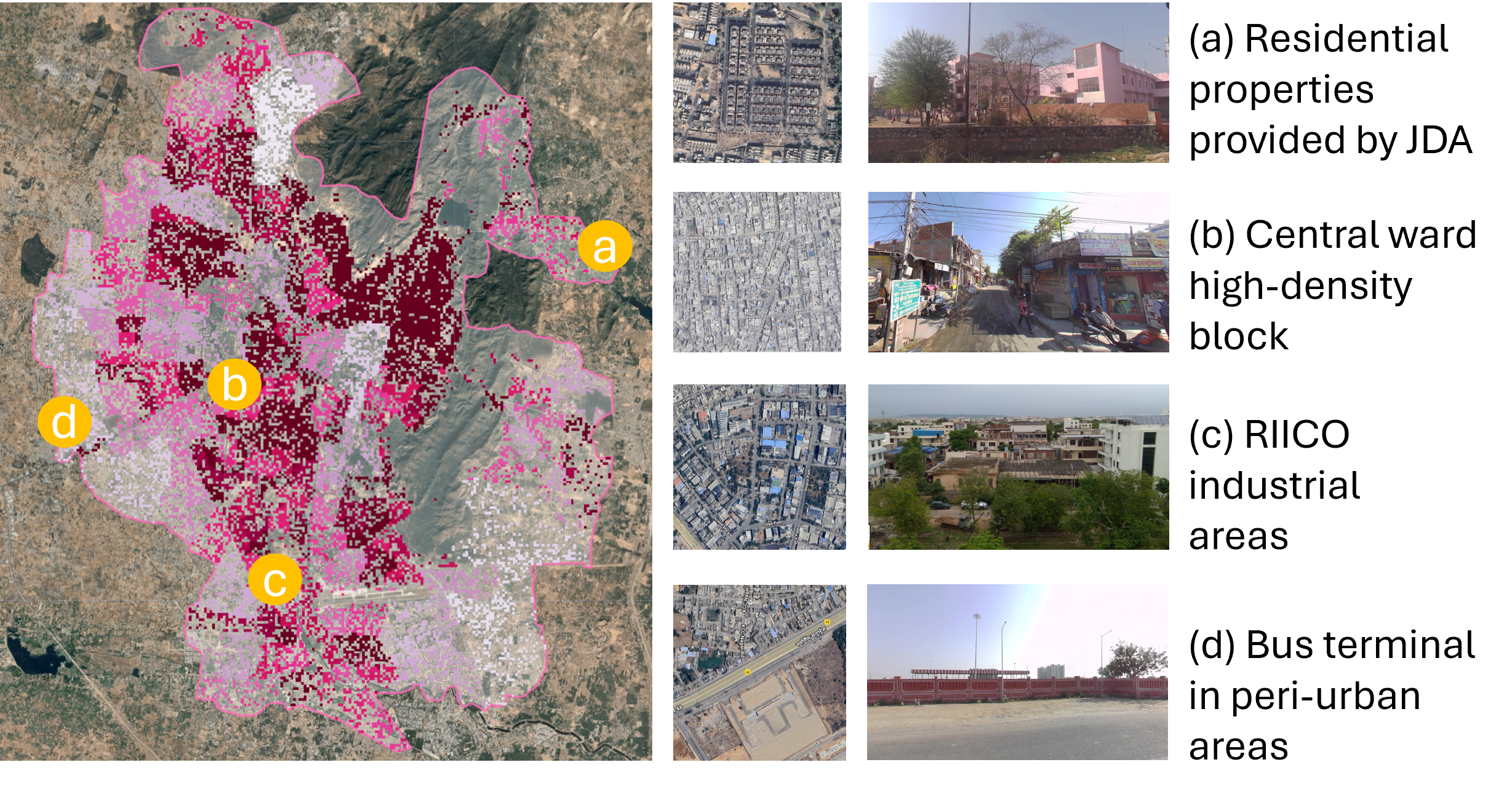Spatial Distribution of four Population Overestimation Cases in Jaipur City (Basemap: Google).