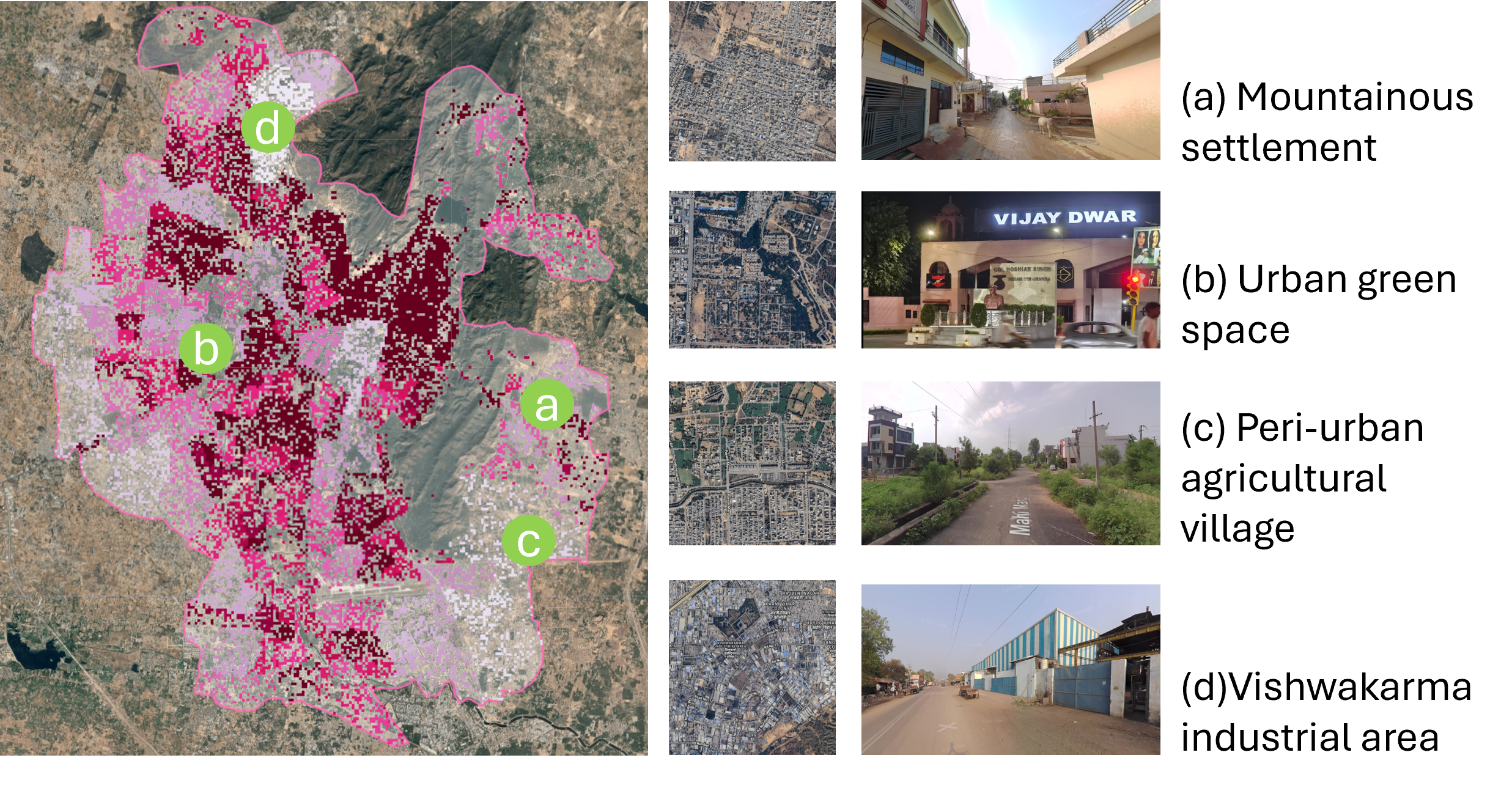 Spatial Distribution of four Population Underestimation Cases in Jaipur City (Basemap: Google).